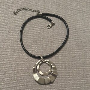 Silver Pendant Necklace with Black Leather Cord